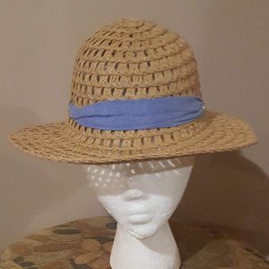 New Girls Floppy Straw Blue Band Hat